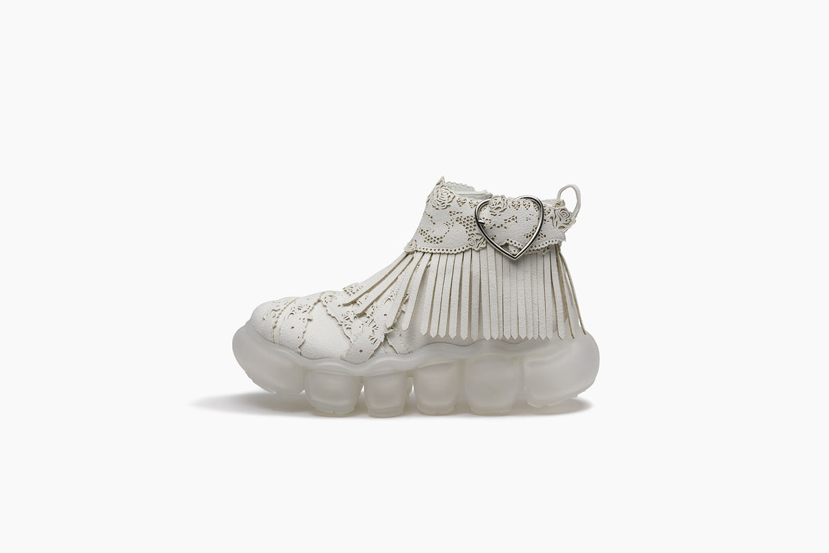 grounds JEWELRY x YUEQI QI 03 | FRINGE ANKLE BOOTS / WHITE